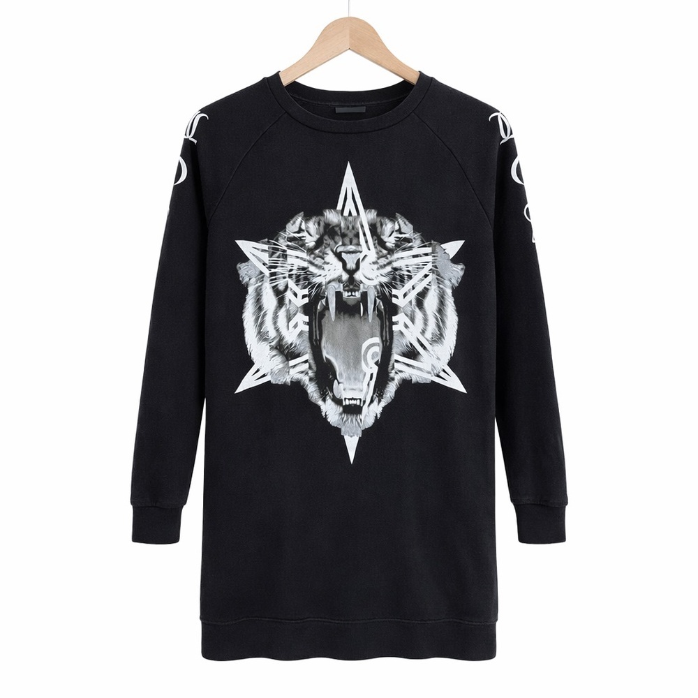 Marcelo Burlon County of Milan Tiger Graphic Sweatshirt DressXS Black Streetwear - Picture 2 of 10